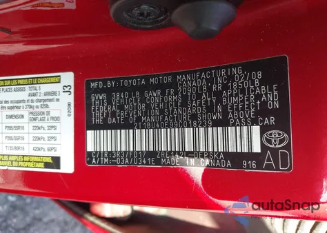 2009 Toyota Corolla S z USA, uszkodzony, nr VIN 2T1BU40E99C018239